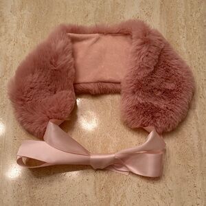 Anthropologie Pink Faux Fur Ear Warmer,Collar with Satin Ribbon